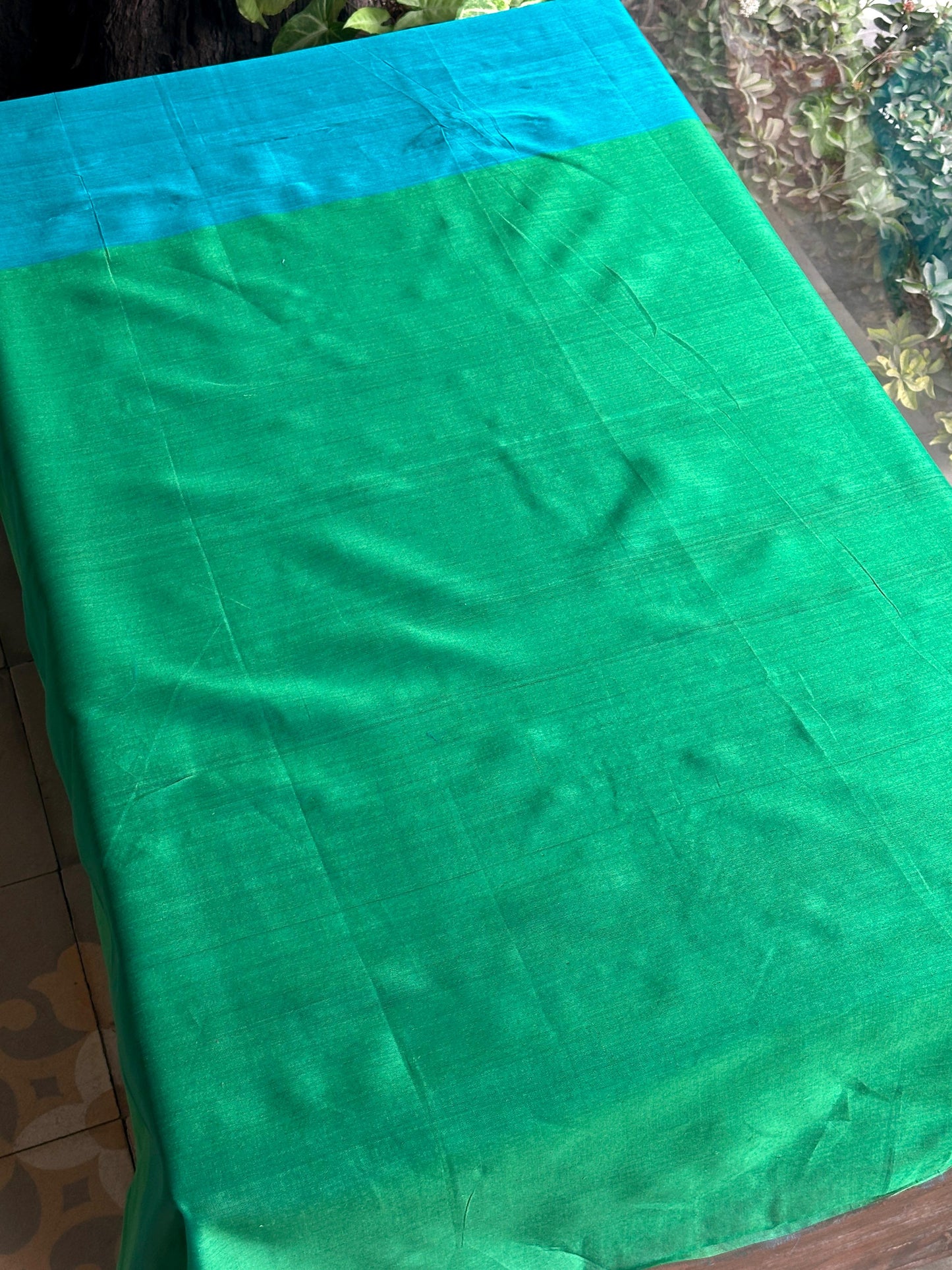 Blue Woven Butta Saree with Contrast Green Border