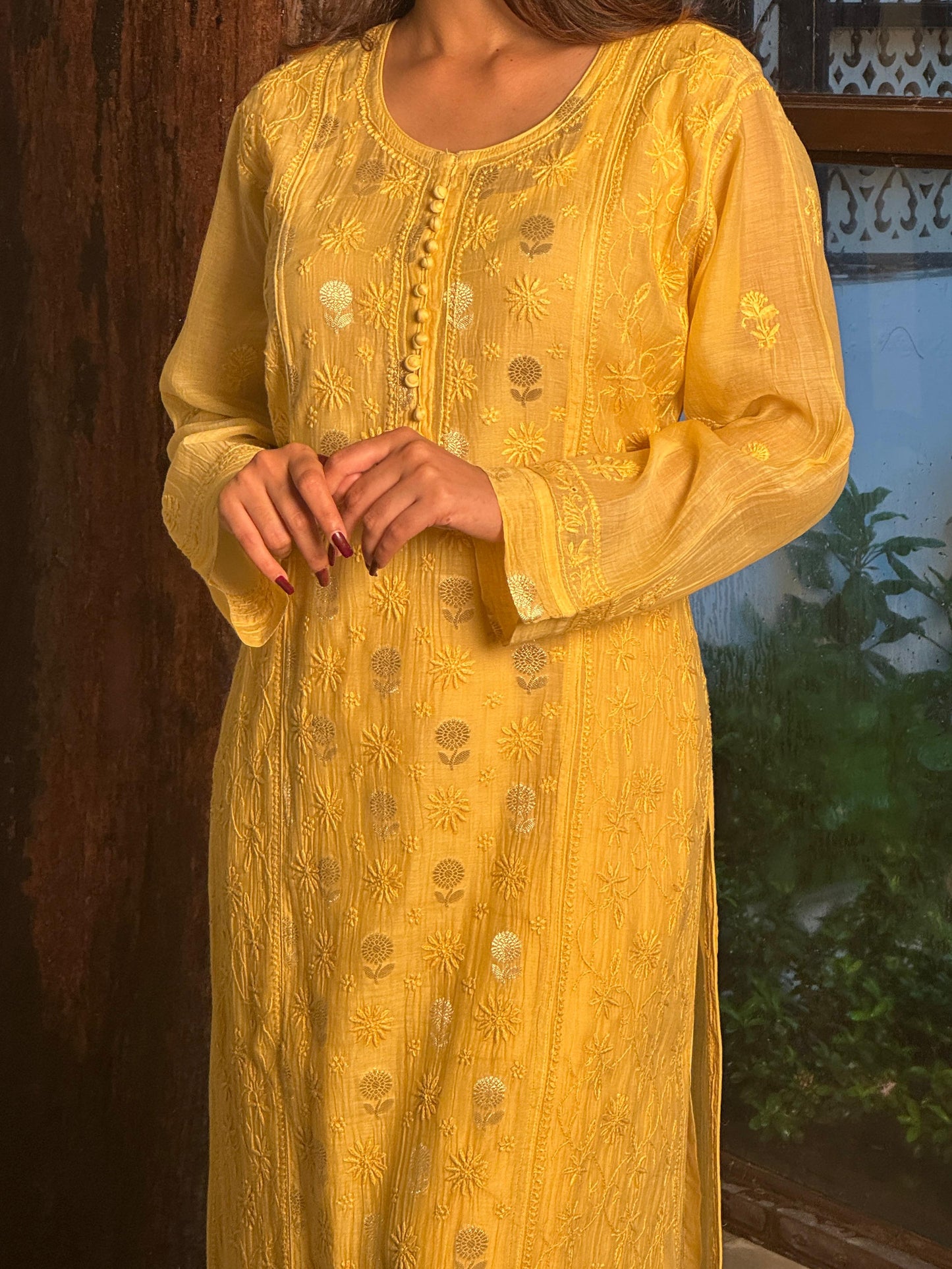 Yellow Shade Zari Chanderi Chikankari Ready to Wear Tunics