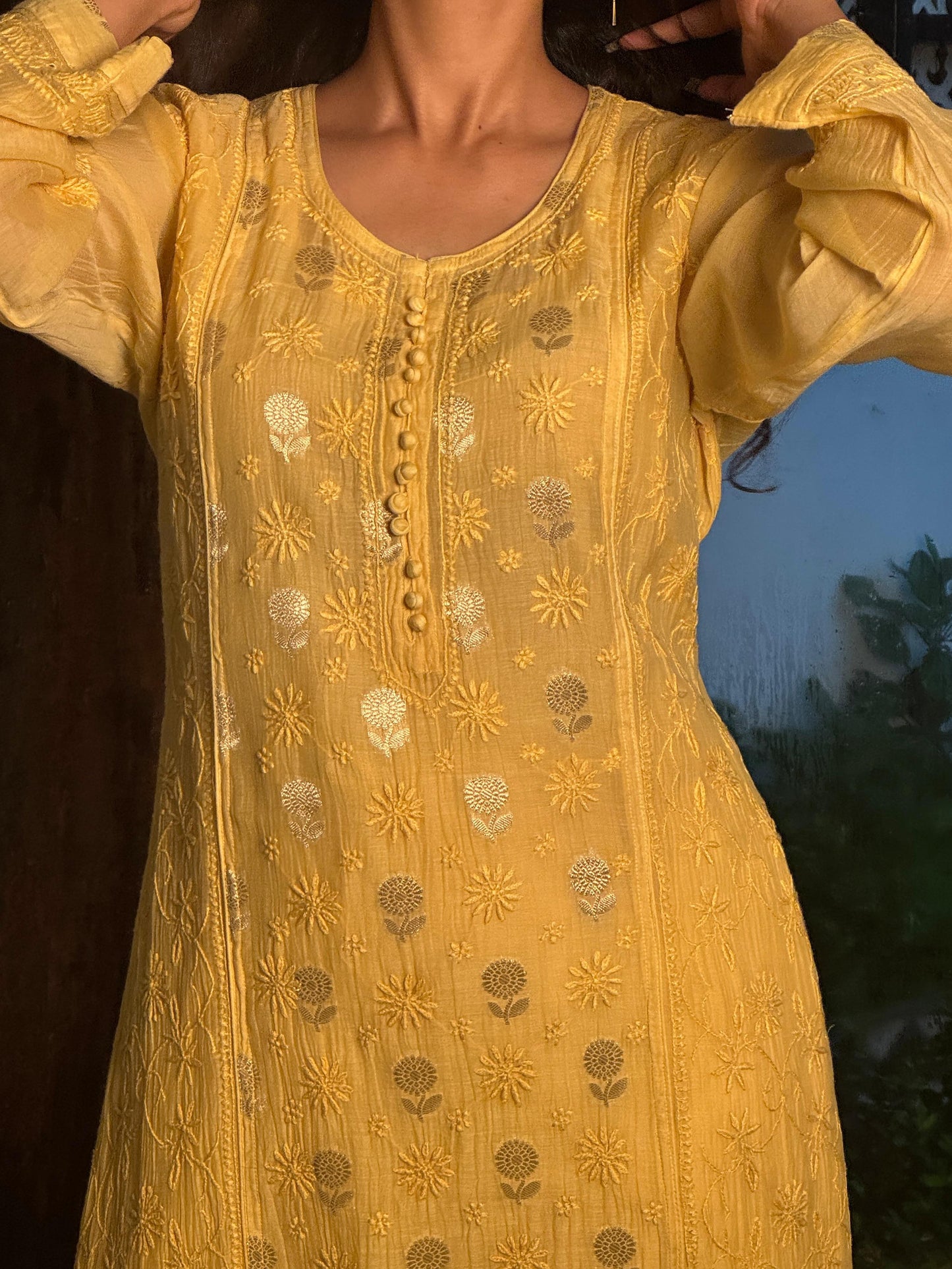 Yellow Shade Zari Chanderi Chikankari Ready to Wear Tunics
