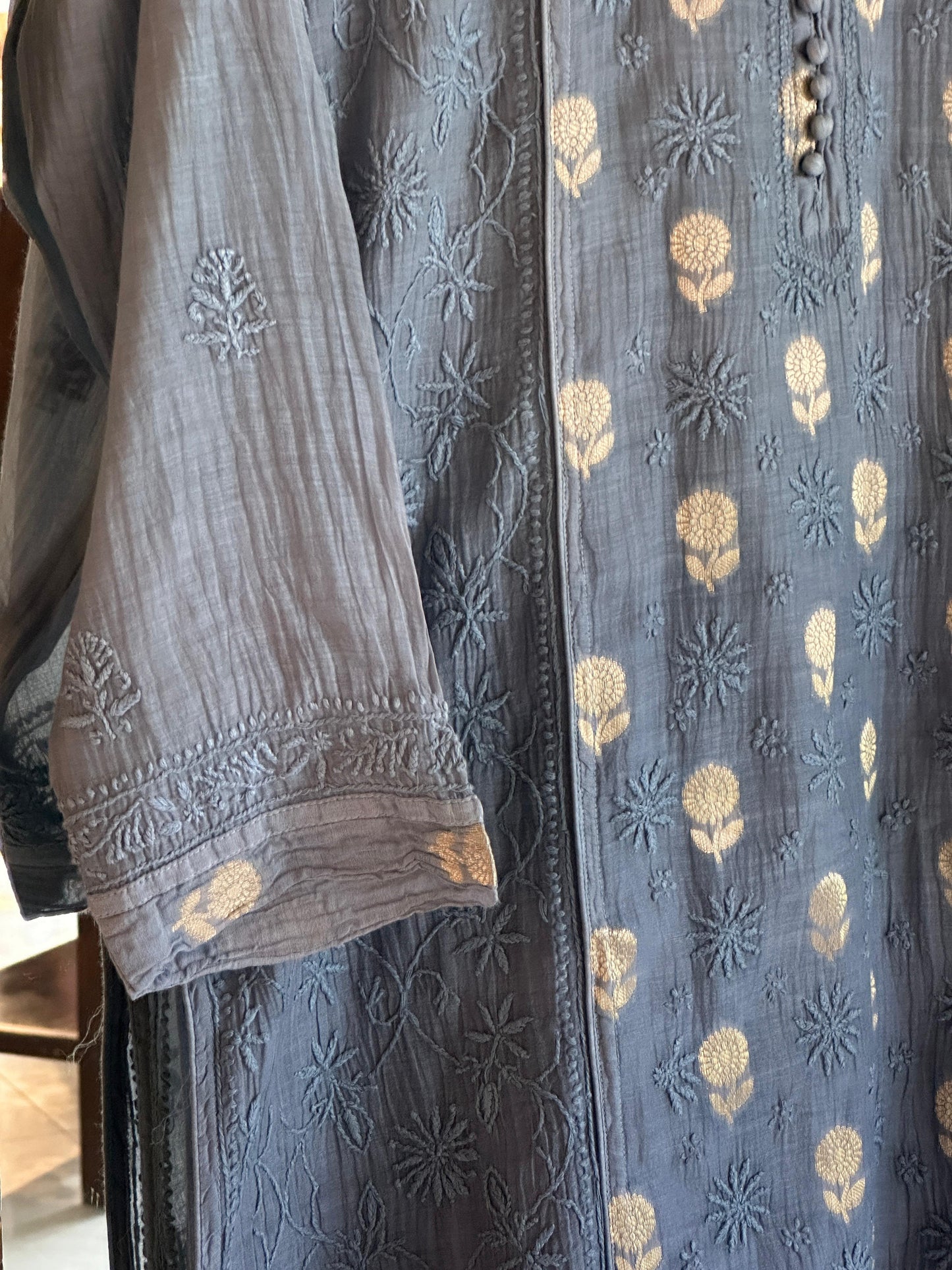 Blue Shade Zari Chanderi Chikankari Ready to Wear Tunic