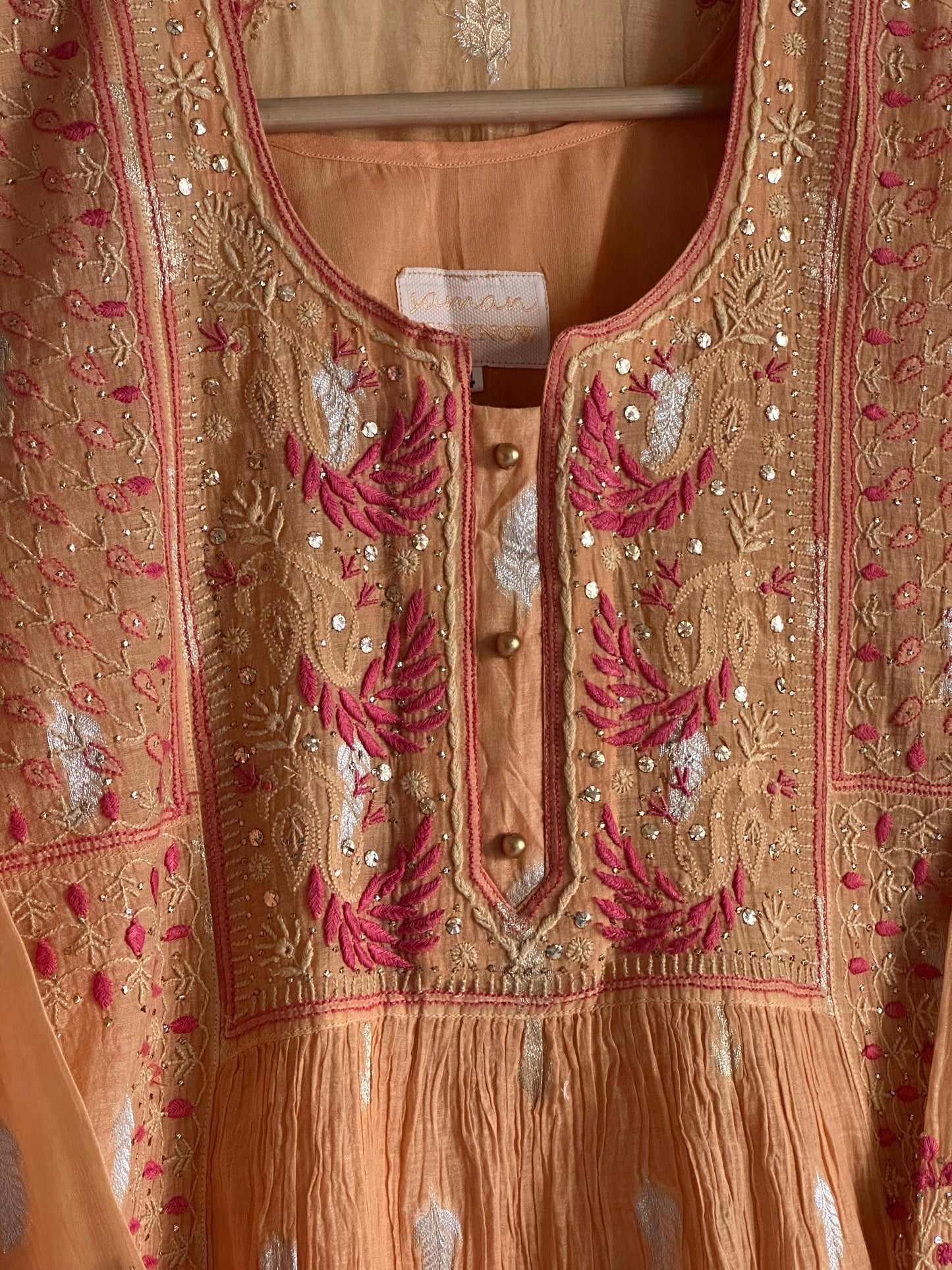 Orange Peach Shade Zari Chanderi Chikankari Ready to Wear Tunics
