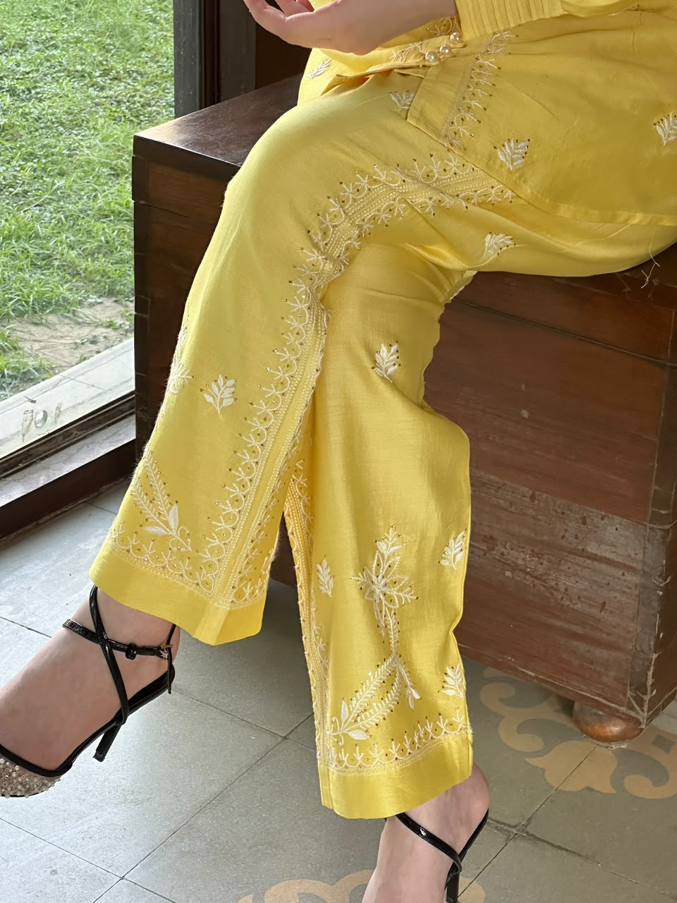Yellow Shade Chanderi Chikankari Co-Ord Set