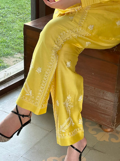 Yellow Shade Chanderi Chikankari Co-Ord Set