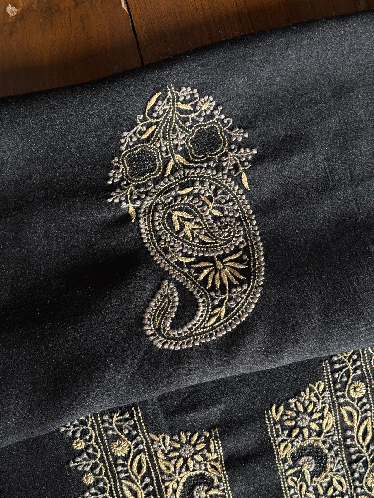 Black Shade Moonga Silk Chikankari Men’s Kurta Fabric