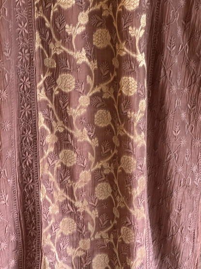 Brown Shade Zari Chanderi Chikankari Ready to Wear Tunics