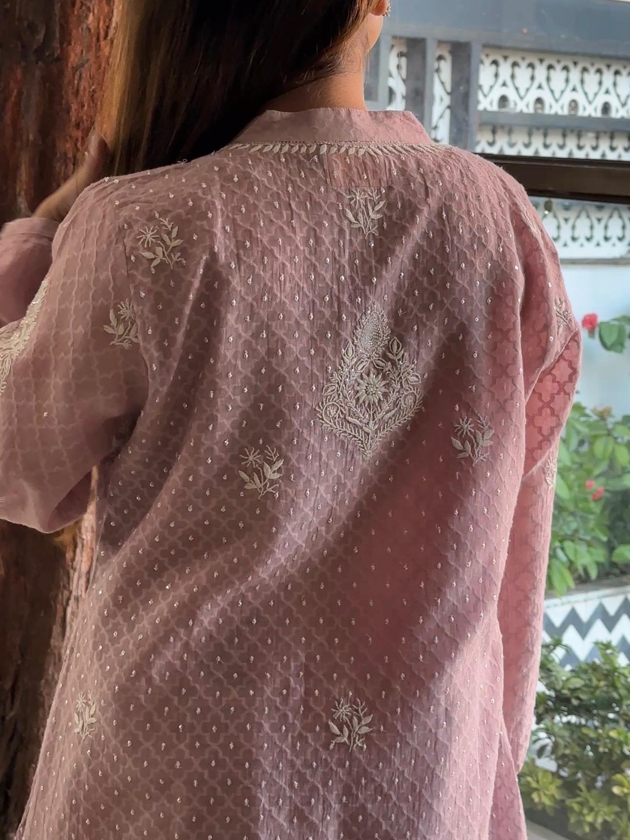 Dusty Lavender Jacquard Sequins Chikankari Co-Ord Set