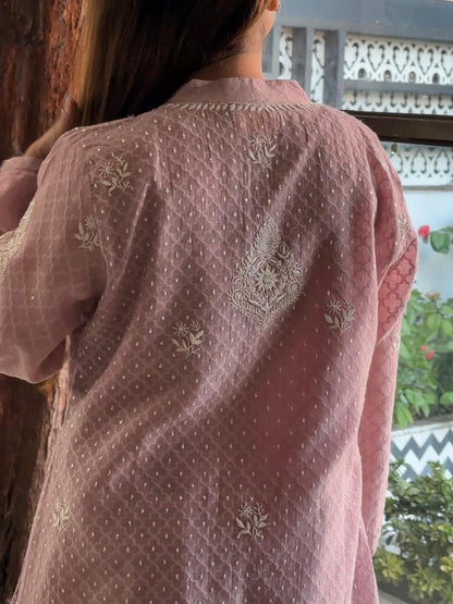 Dusty Lavender Jacquard Sequins Chikankari Co-Ord Set