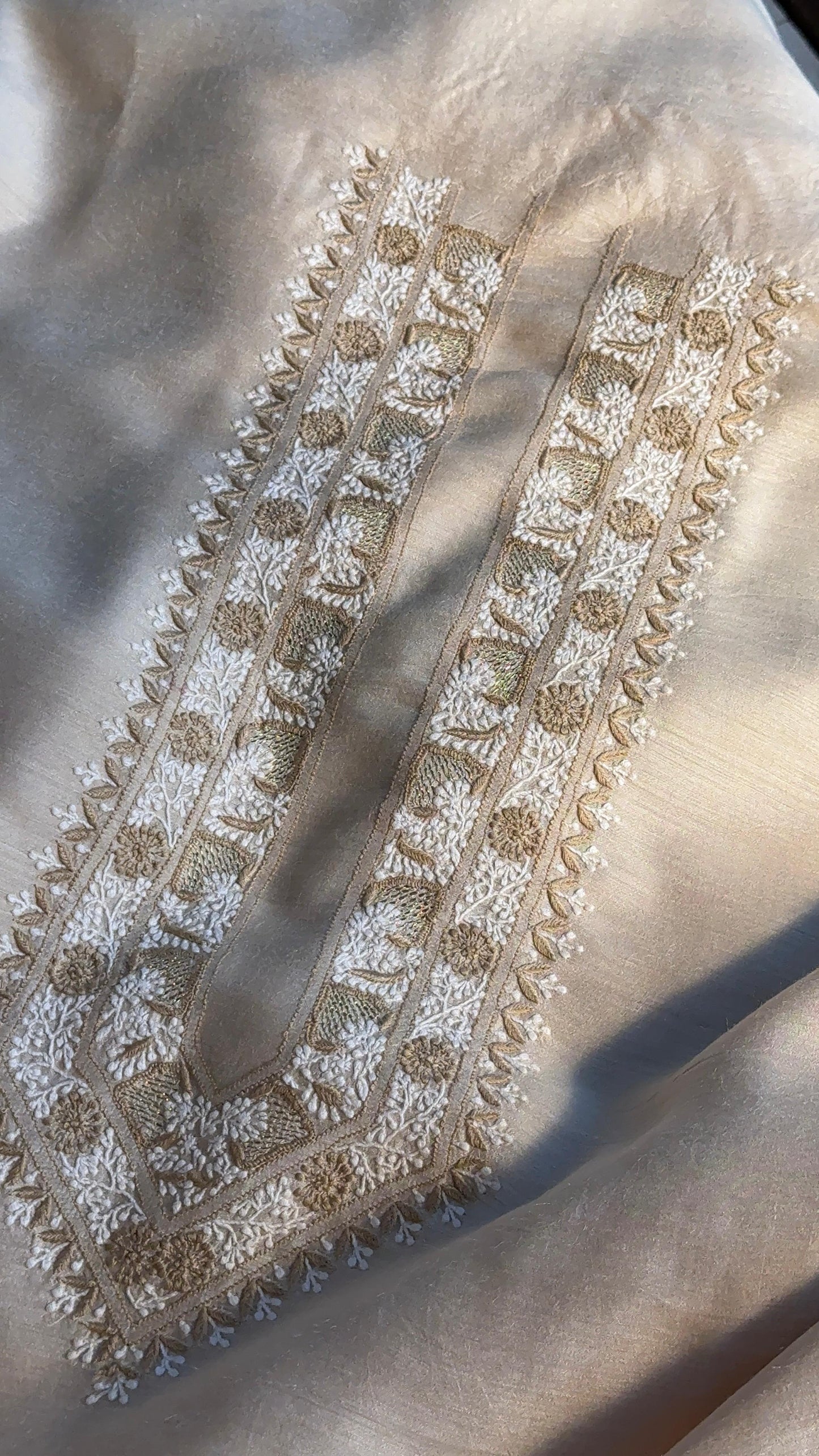 Natural Beige Moonga Silk Chikankari Men’s Kurta Fabrics