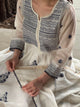 White Melon | Malmal Mukaish Kamdani Chikankari Stitched Kurta Dupatta Set