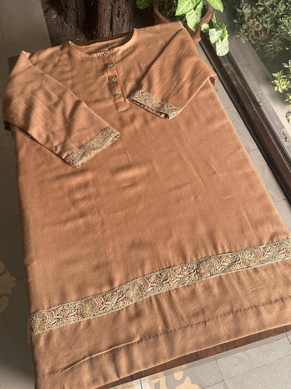 Clay Brown Kashmiri Pashmina Phiran with Handcrafted Ari & Chikankari Embroidery