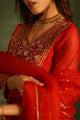 Red & Purple Maheshwari Silk Awadhi Zardosi Kurta Set
