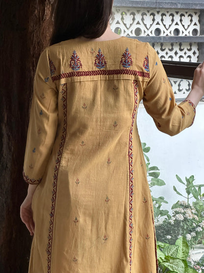 Mustard Yellow Handspun Malkha Chikankari Panel Tunic