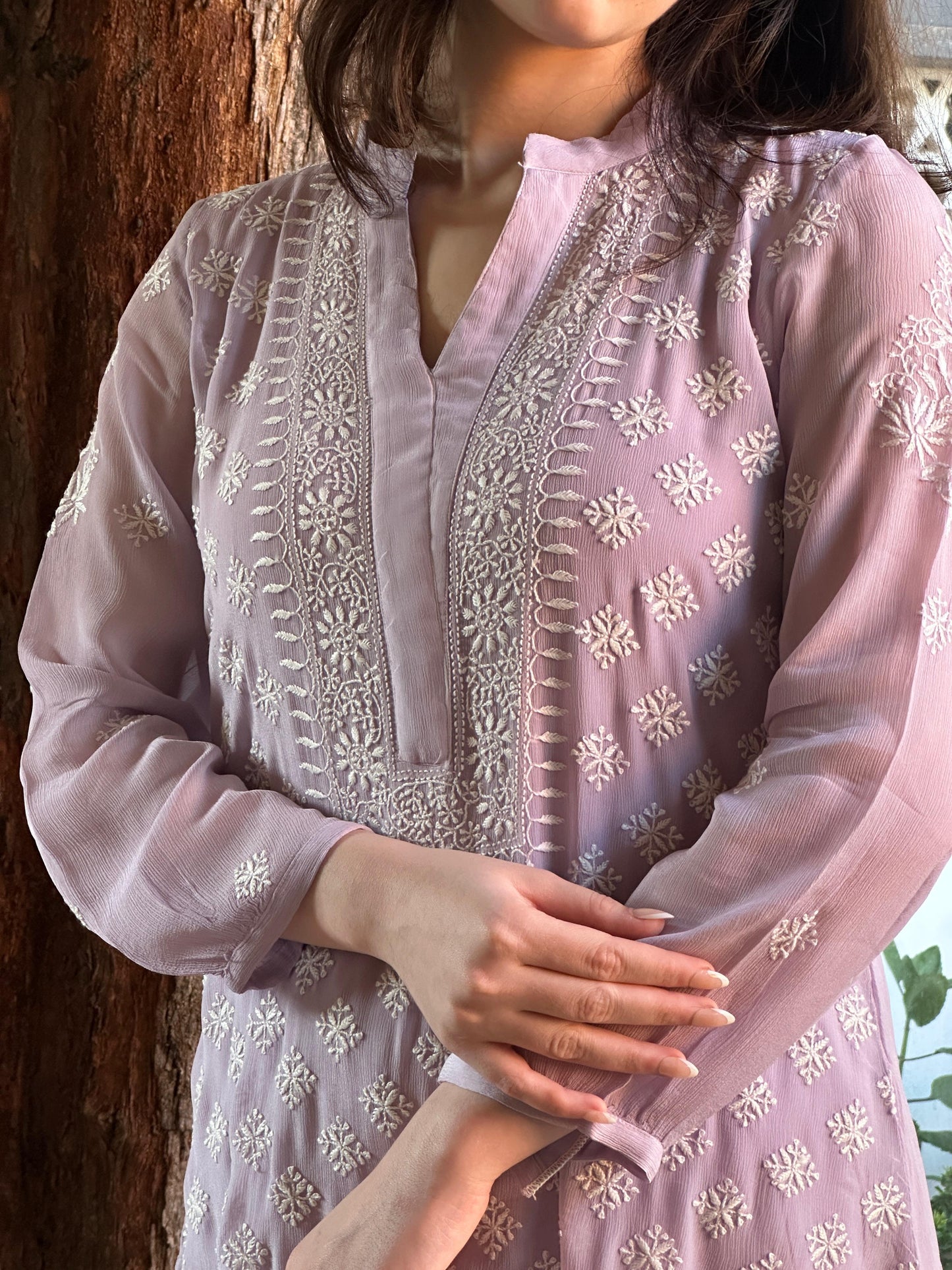 Lavender Chiffon Afghani Shalwar Chikankari Coord Set - Fine Chikankari Work