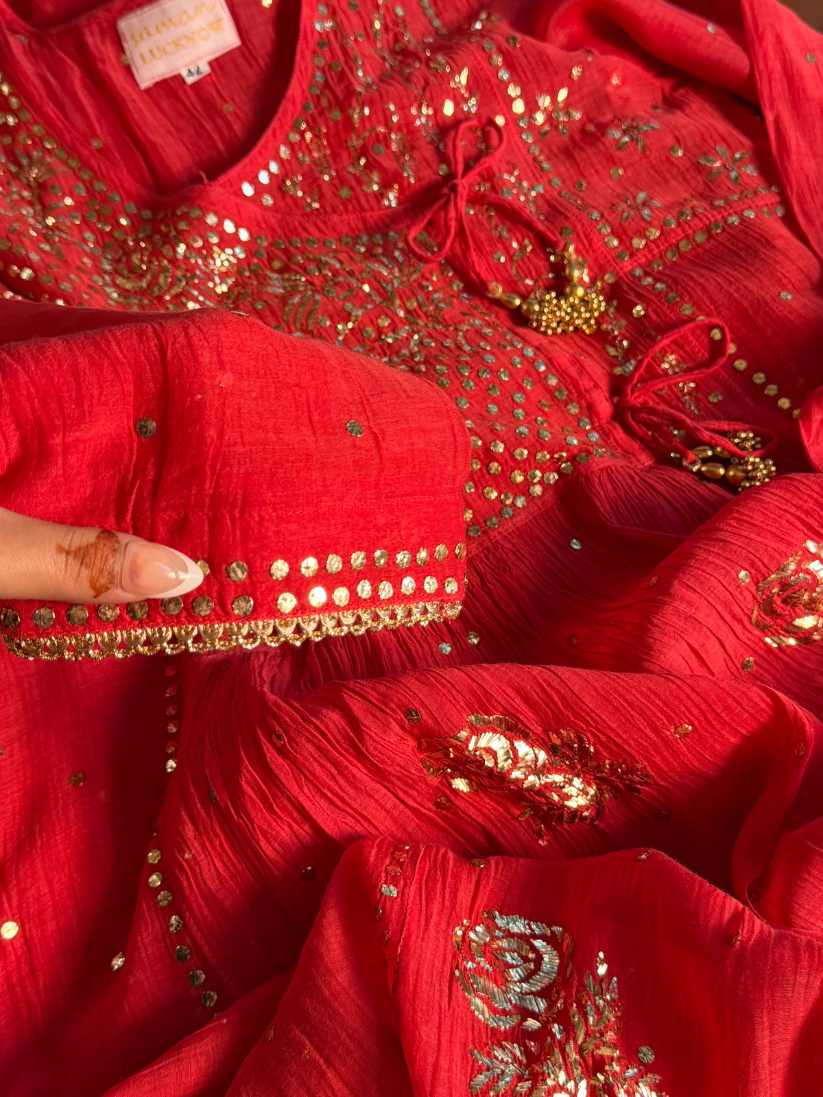 Red Mukaish Kamdani Mul Chanderi Angarkha