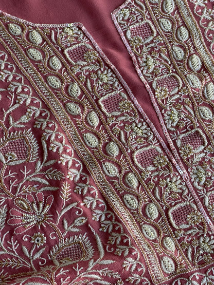Pink Superfine Pure Georgette Chikankari Kurta Set