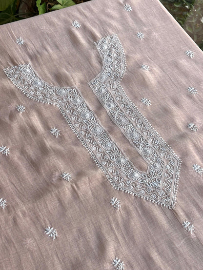 Pastel Peach Mulmul Chikankari Unstitched Men's Kurtas Fabric