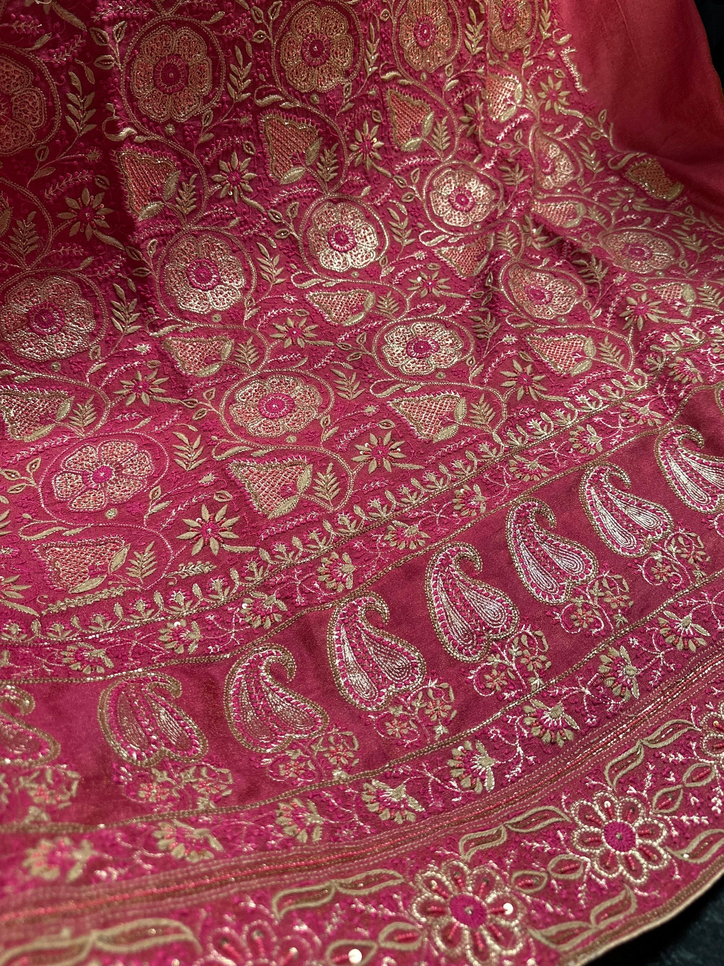 Hot Pink Tissue Silk Chikankari Unstitched Fabric