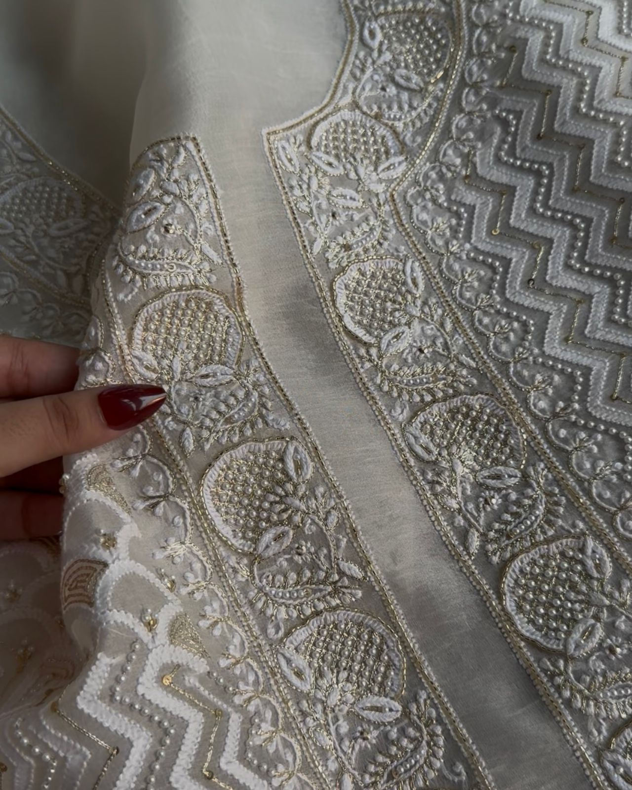 White Noor Benarasi Organza Silk Chikankari Unstitched Kurta Dupatta Set
