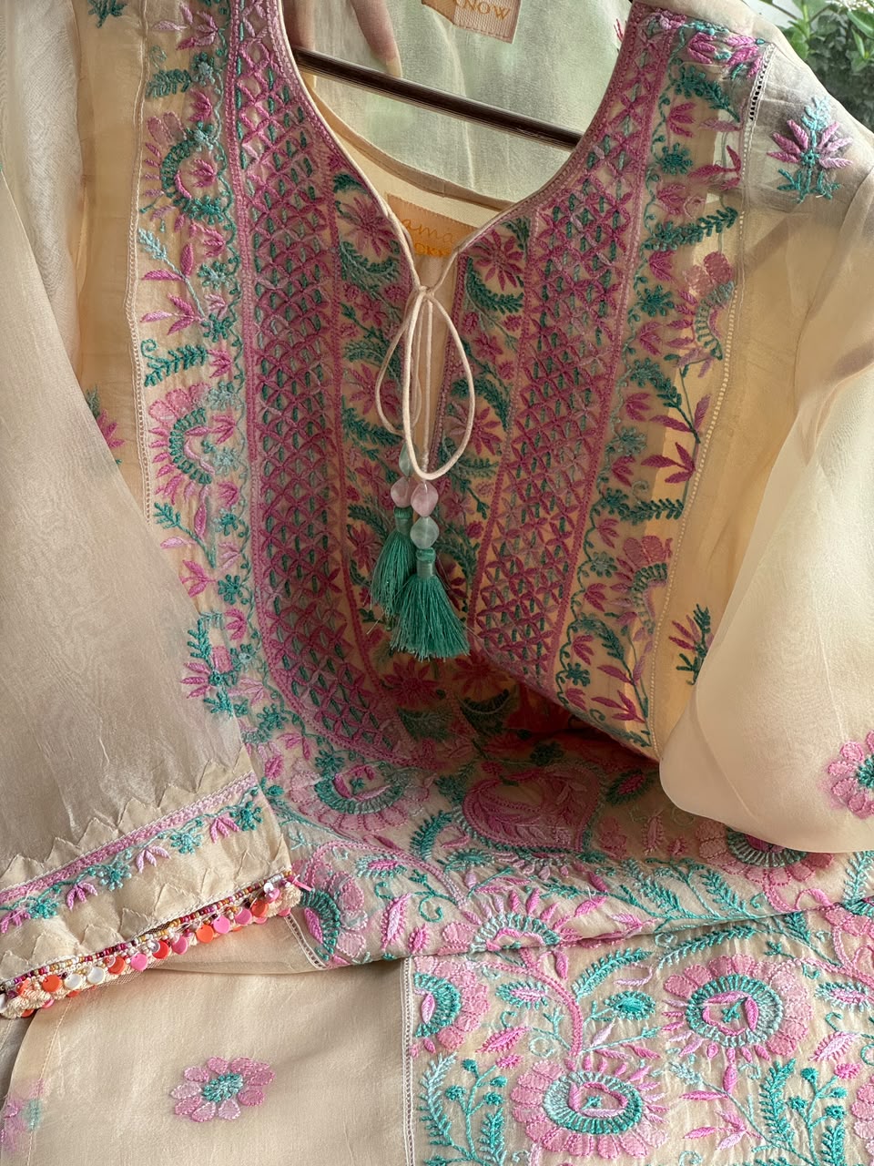 Noor Multi Coloured Chikankari Organza Kurta Set