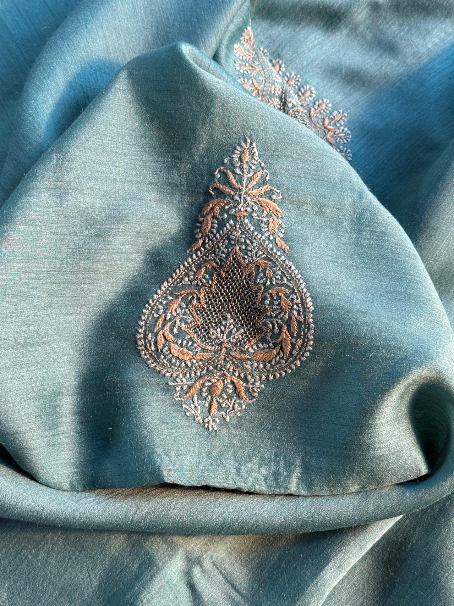 Green Shade Moonga Silk Chikankari Men’s Kurta Fabrics