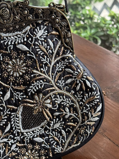 Black Shade Floral Motif Vintage Ari Sling Bags
