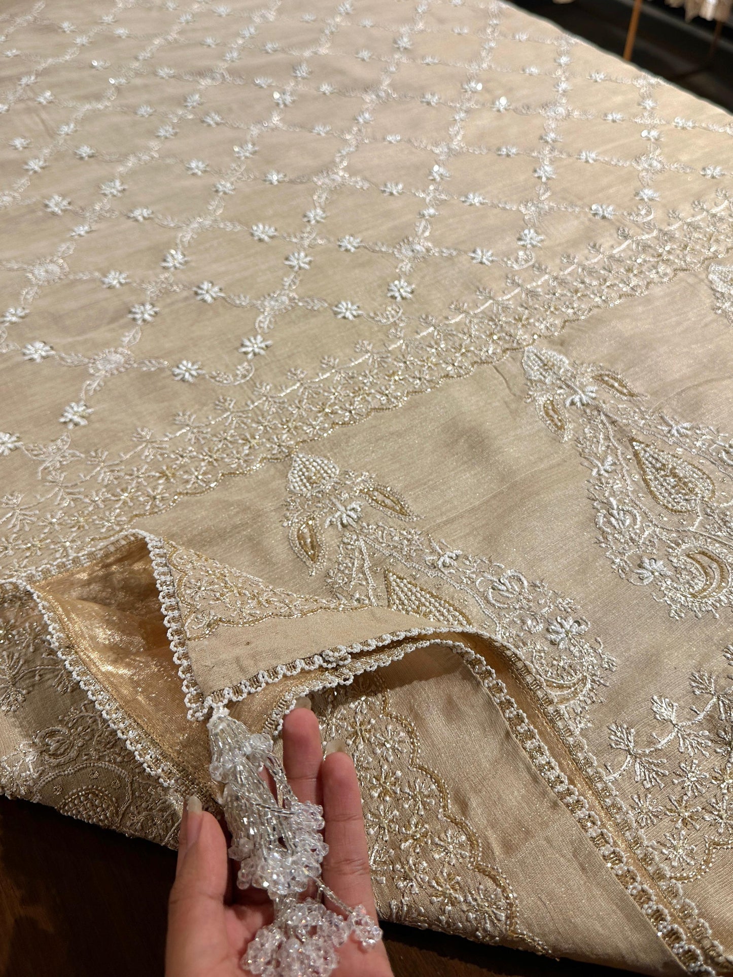 Natural Shade Fine Chikankari Ari Tissue Silk Dupatta