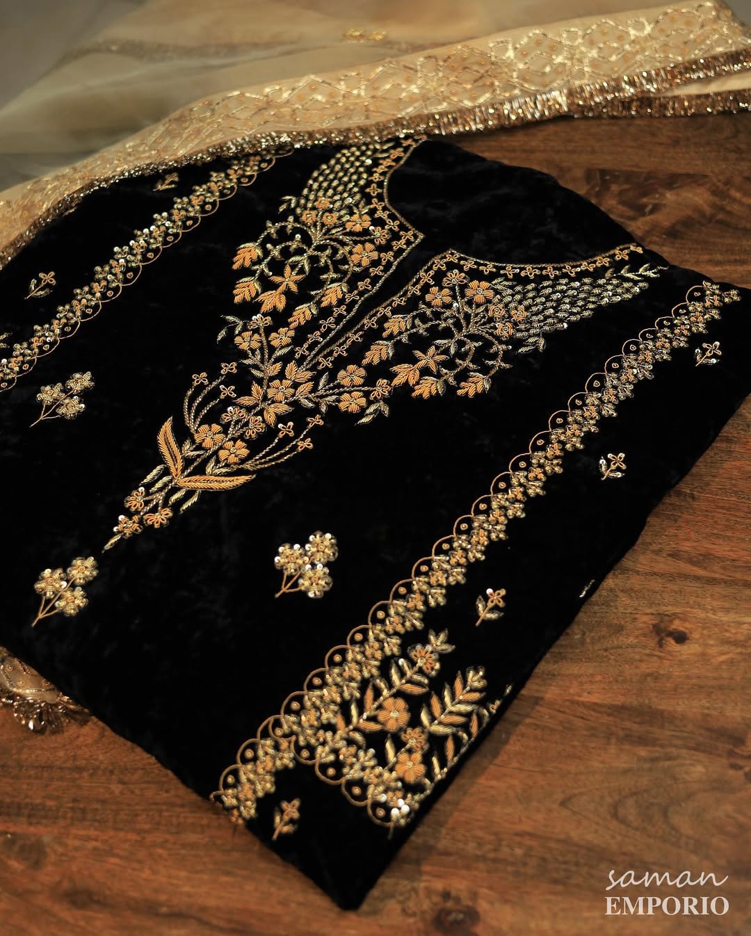 Jet Black Shade | Saman Velvet Ready To Wear Kurta Set