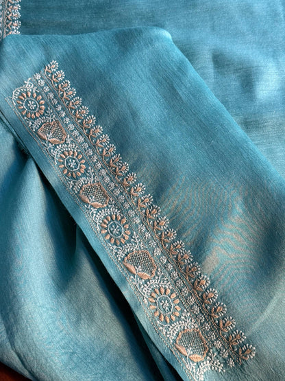 Green Shade Moonga Silk Chikankari Men’s Kurta Fabrics