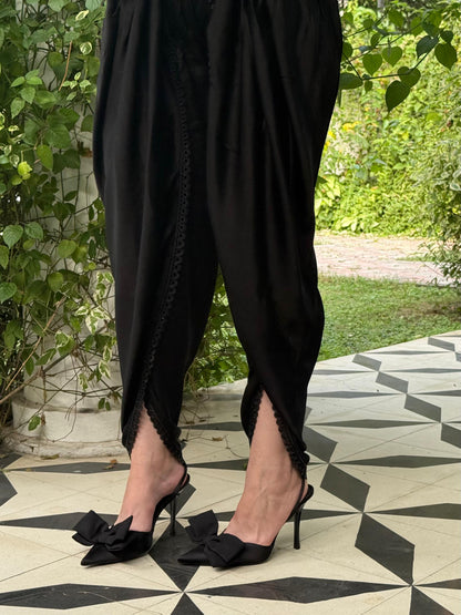 Black Satin Linen Tulip Pant