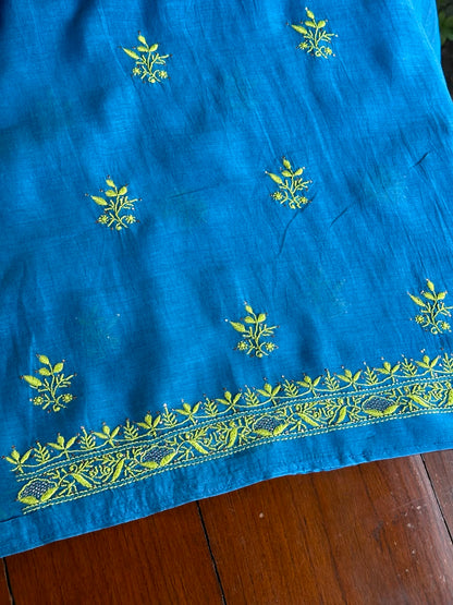 Blue & Green Shade Mal Cotton Chikankari Unstitched Kurta Dupatta Fabric With Mukaish Badla
