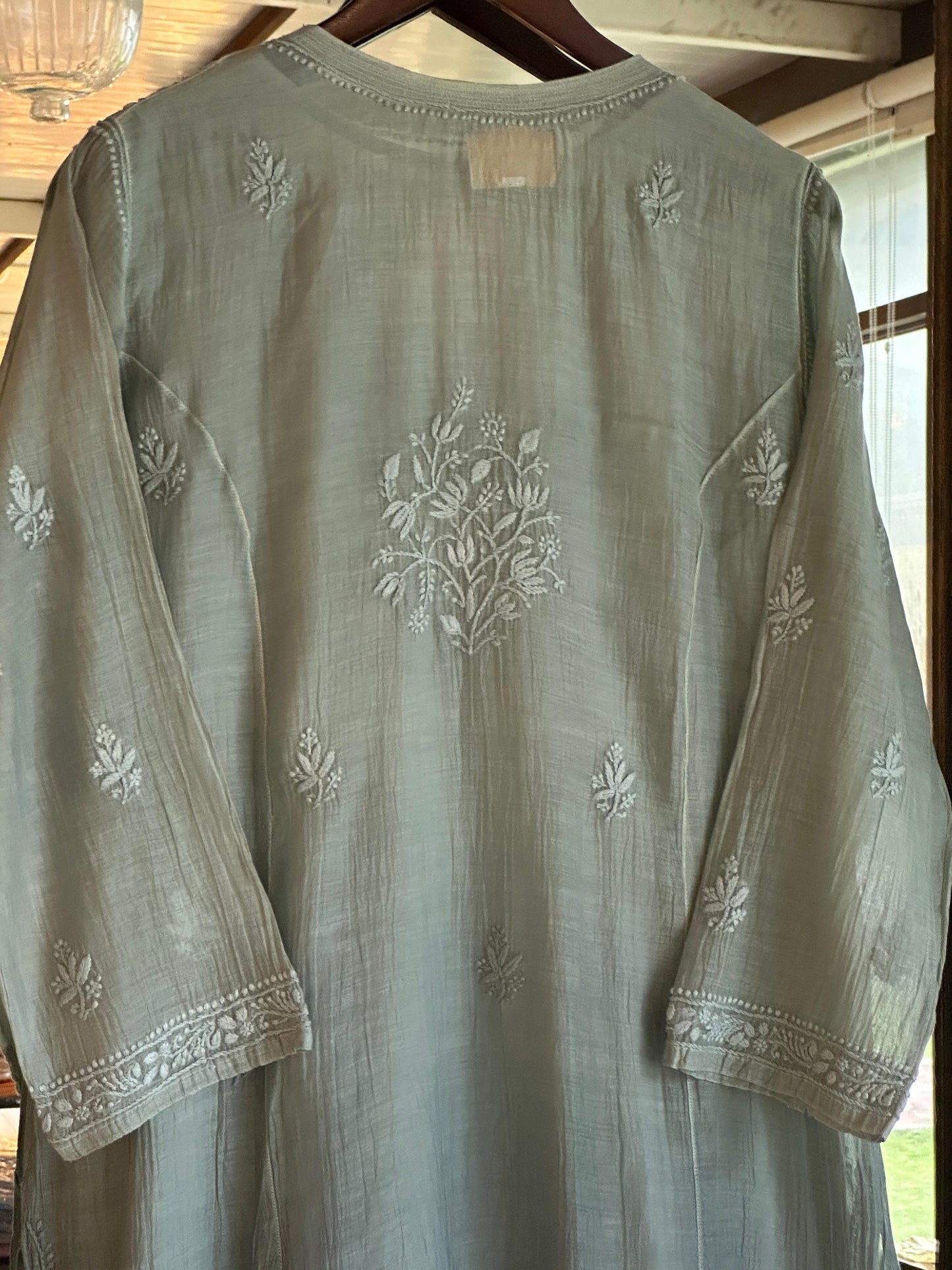 Blue Shade Zari Chanderi Chikankari Ready to Wear Tunics