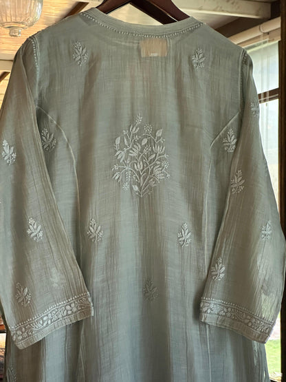 Blue Shade Zari Chanderi Chikankari Ready to Wear Tunics