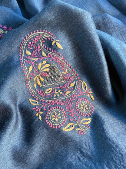 Dark Blue Moonga Silk Chikankari Men’s Kurta Fabrics