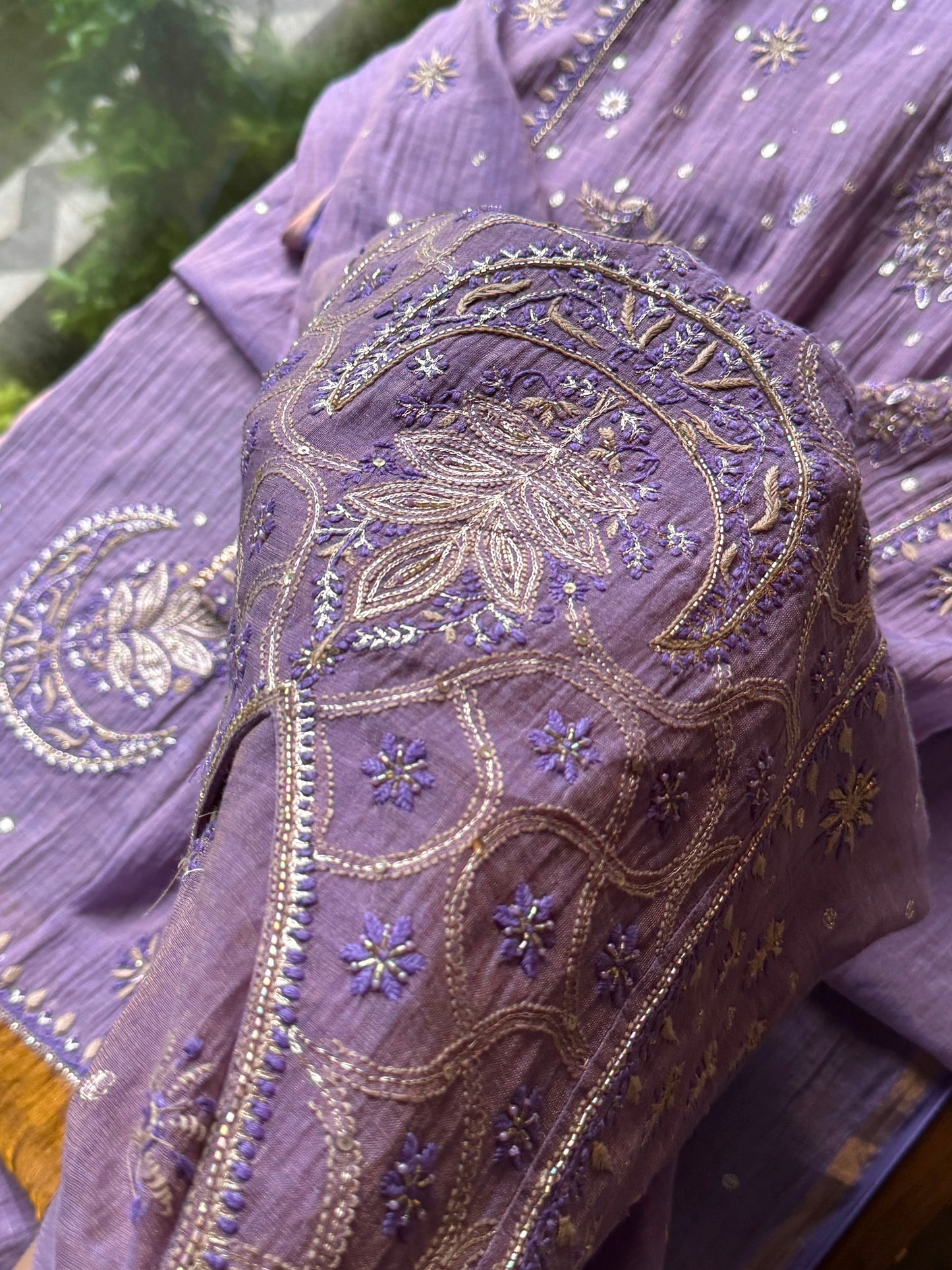 Lilac Purple Shade Tissue Silk Bhopali Kurta Dupatta Set