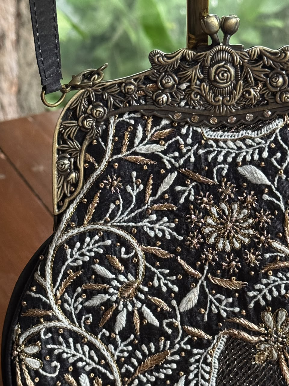 Black Shade Floral Motif Vintage Ari Sling Bags