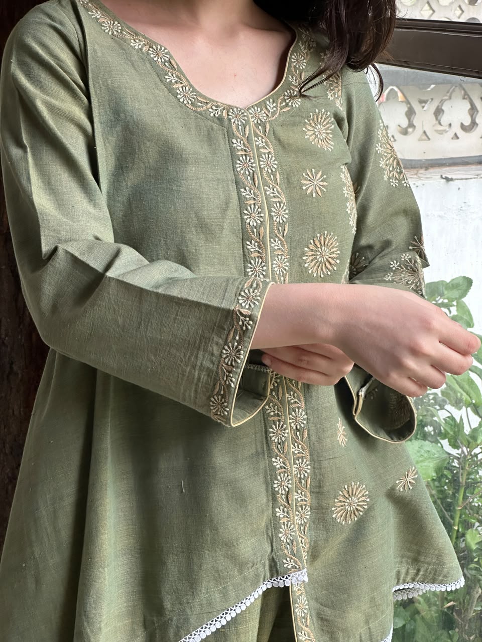 Green Malkha Cotton Chikankari Co-ord Set