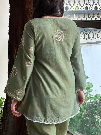 Green Malkha Cotton Chikankari Co-ord Set