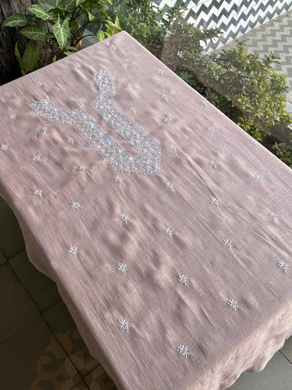 Pastel Peach Mulmul Chikankari Unstitched Men's Kurtas Fabric