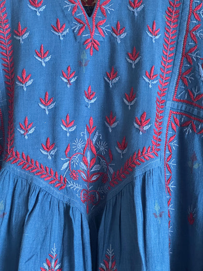 Blue Malkha Handspun Chikankari Tunic