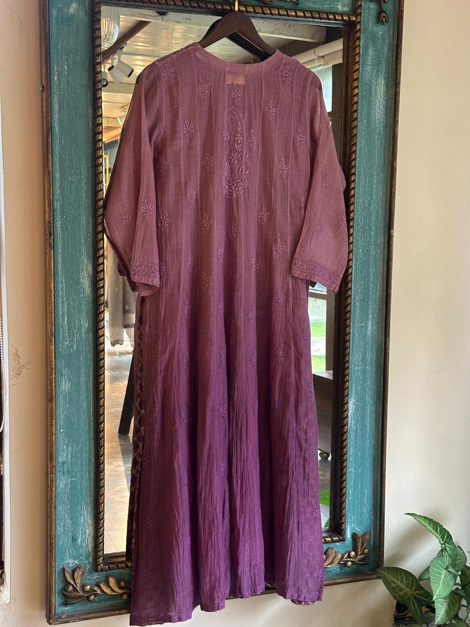 Purple Zari Chanderi Chikankari A Line Kurta with Slip