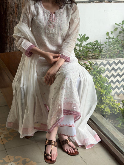 Powder Mauve Shade Kota Pearl Work Chikankari Kurta Set