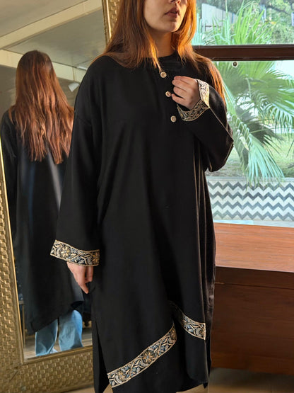 Black Pashmina Kashmiri Phiran – Ari & Chikankari Detailing