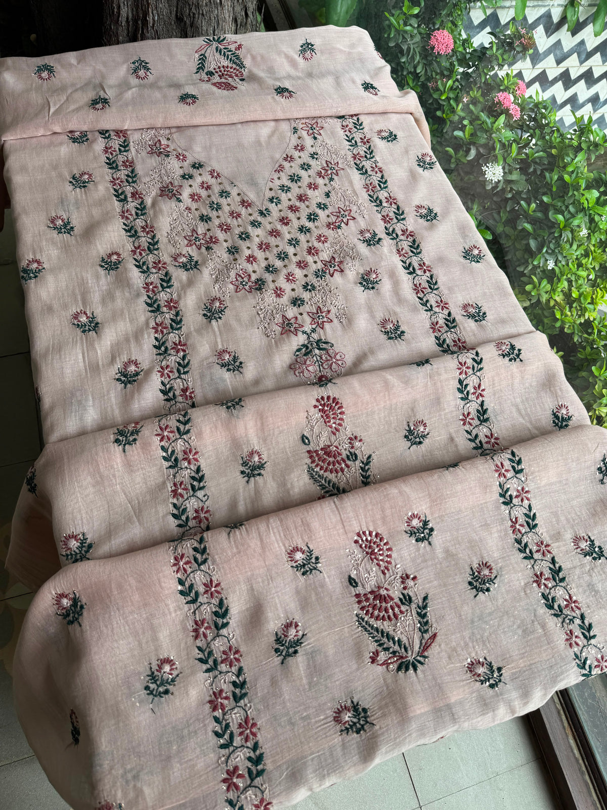 Beige Multi Mul Chanderi Silk Kalamkari Unstitched Kurta Dupatta Set