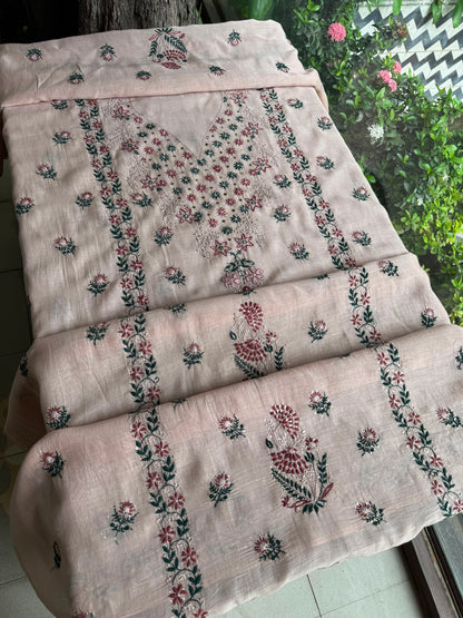 Beige Multi Mul Chanderi Silk Kalamkari Unstitched Kurta Dupatta Set