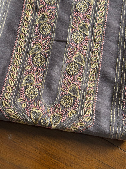 Blue Shade Moonga Silk Chikankari Men’s Kurta Fabric