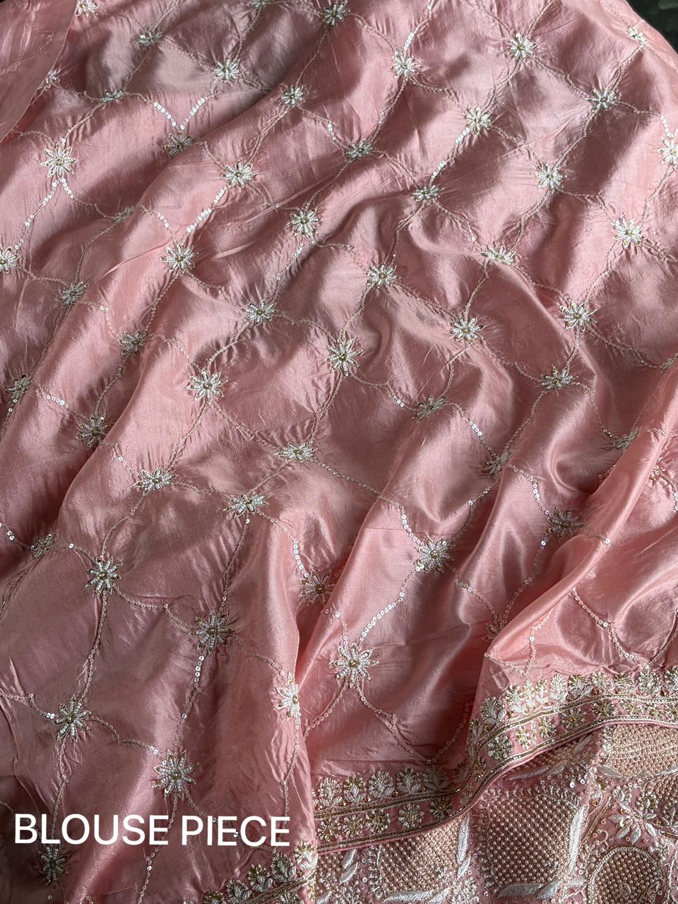 Soft Pink Heavy Organza Chikankari Saree With Blouse