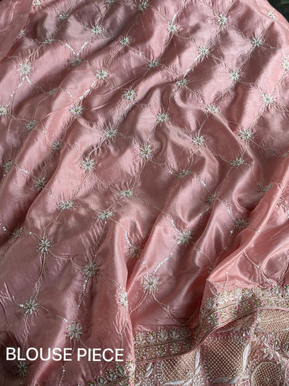 Soft Pink Heavy Organza Chikankari Saree With Blouse