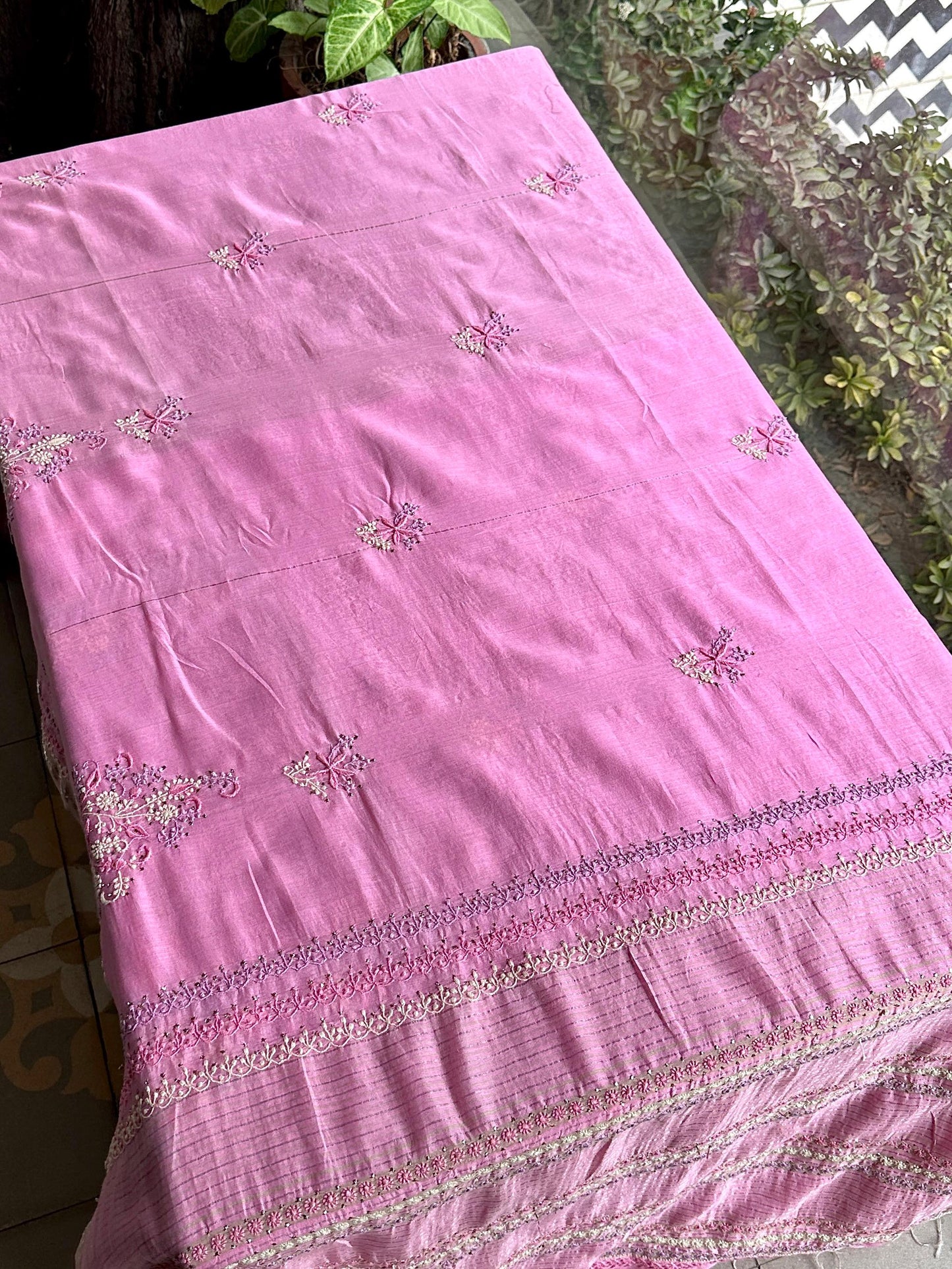 Pink Shade Chanderi Chikankari Saree
