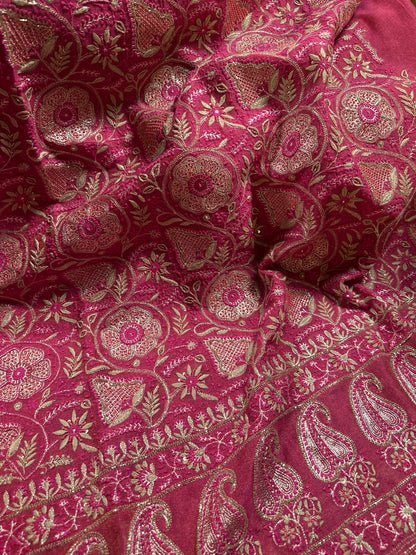 Hot Pink Tissue Silk Chikankari Unstitched Fabric