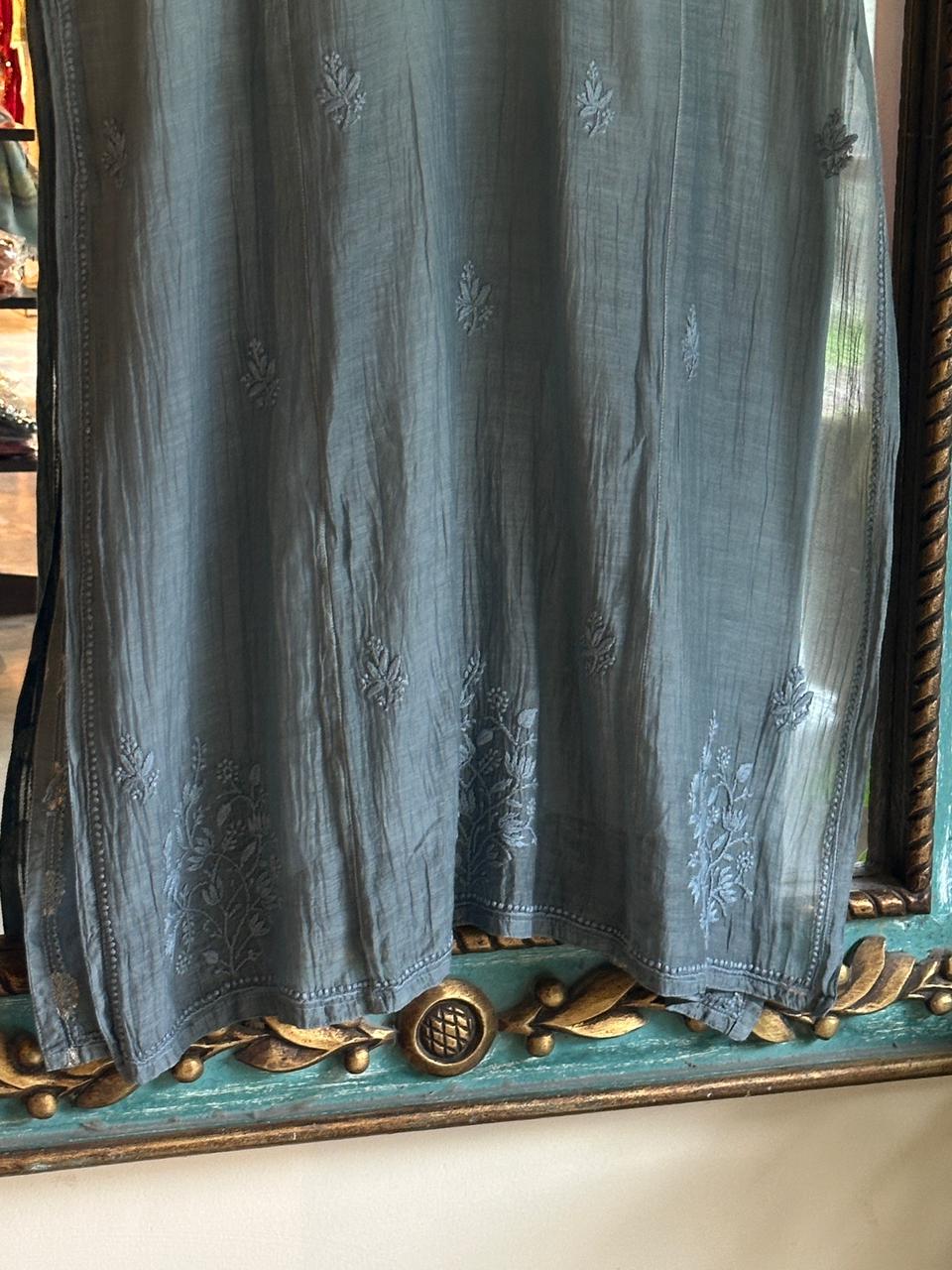 Blue Shade Zari Chanderi Chikankari Ready to Wear Tunics